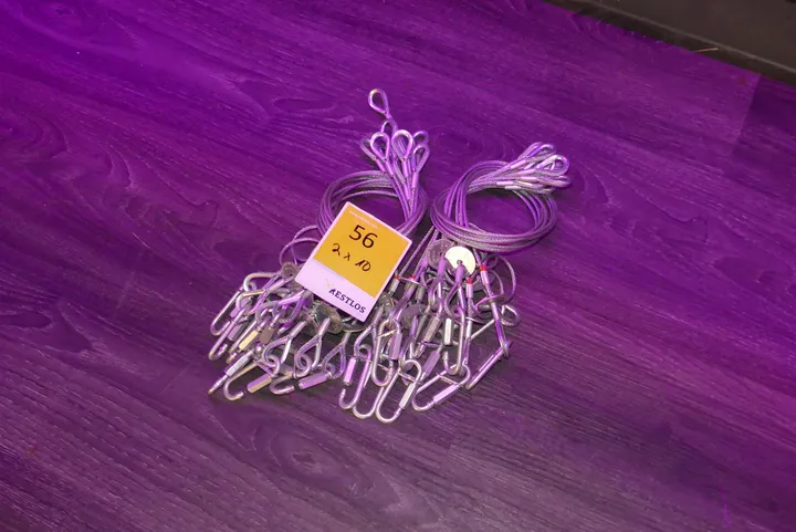 Sicherheitsfangseile/Sicherungsseile mit Karabinerhaken (2x je 10 Stück) je 3mm Ø, 60 cm Lang, 20kg Traglast